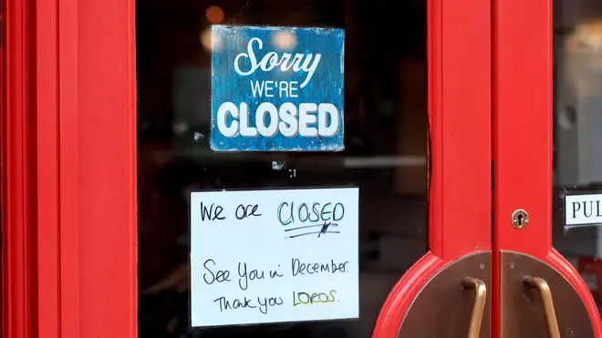A closed cafe in Leicester during the second national lockdown for England