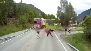 Child is almost hit by a lorry.