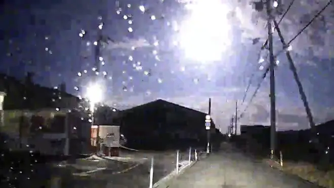 A brightly burning meteor over Japan