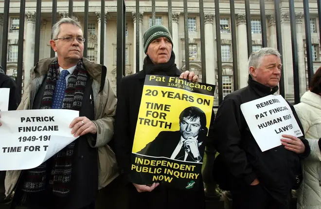 Martin Finucane (centre) protesting outside Belfast's High Court in 2009 on the 20th anniversary of his brother's death