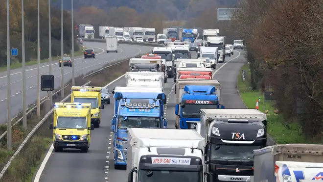 Freight lorries on the M20 in Kent (file image)