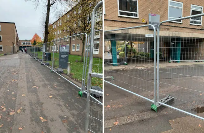 Fencing was put up around many blocks and communal areas at Manchester University