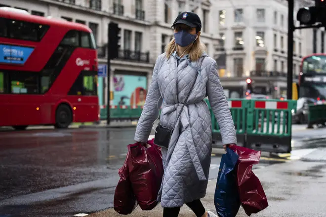 A shopper wearing a face mask in Regent Street, London