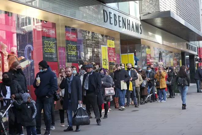 Queues formed outside Debenhams for its closing sales