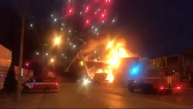 Large amounts of smoke could be seen bellowing out of the fireworks store before it exploded.