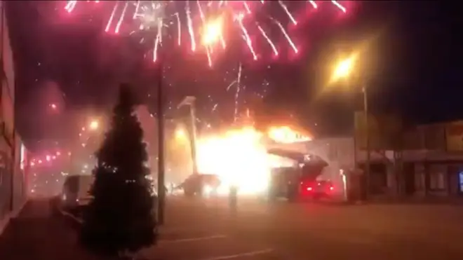In videos posted on social media fireworks can be seen exploding around the emergency vehicles.