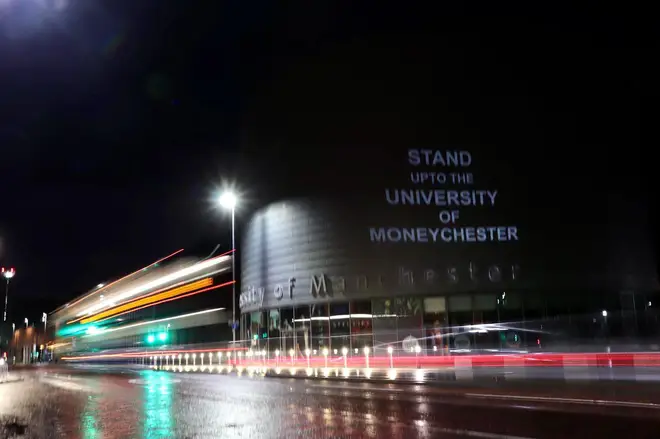 Manchester students projected their message onto a university building in November.
