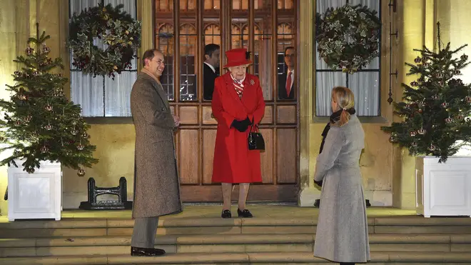 Queen Elizabeth talks with Prince Edward and Sophie Countess of Wessex