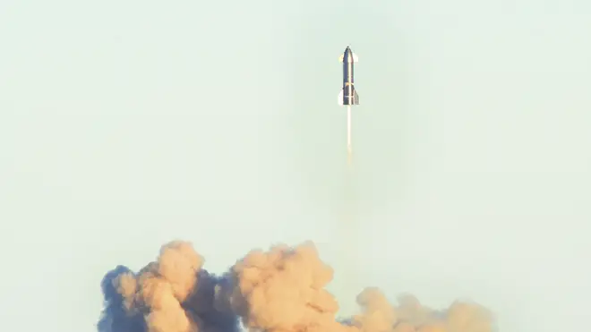 The SpaceX rocket takes off during a test flight