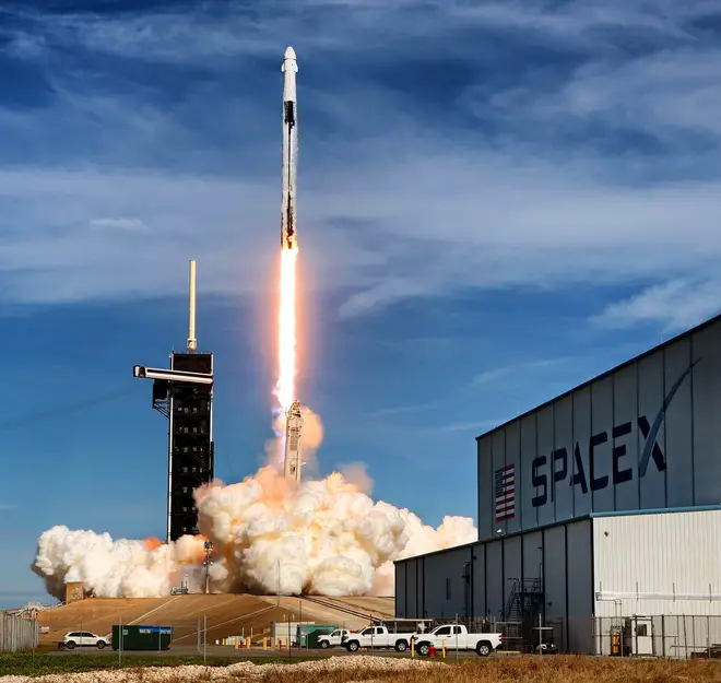 A Space X launch taking off on Monday