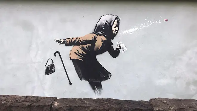 The Banksy style artwork has yet to be commented on by the artist.
