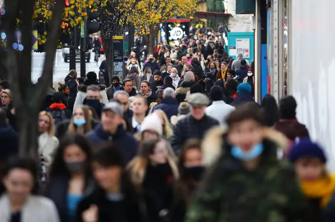 Shoppers on Oxford Street in London on the first weekend following the end of the second national lockdown