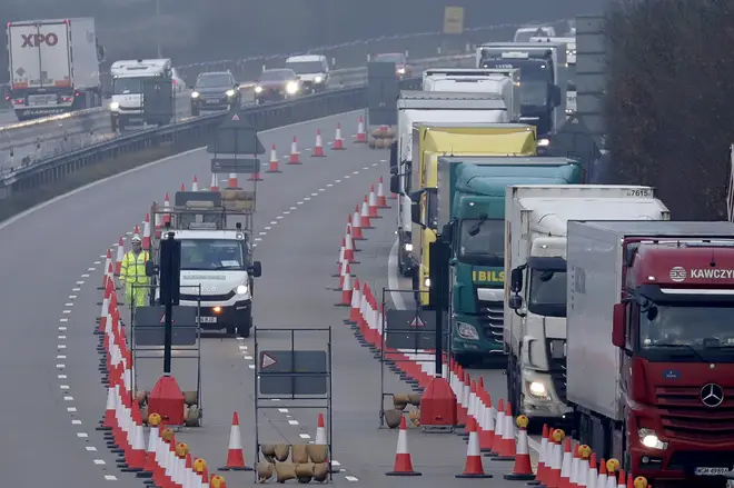 A contraflow system is being tested on the M20 ahead of the end of the transition period.