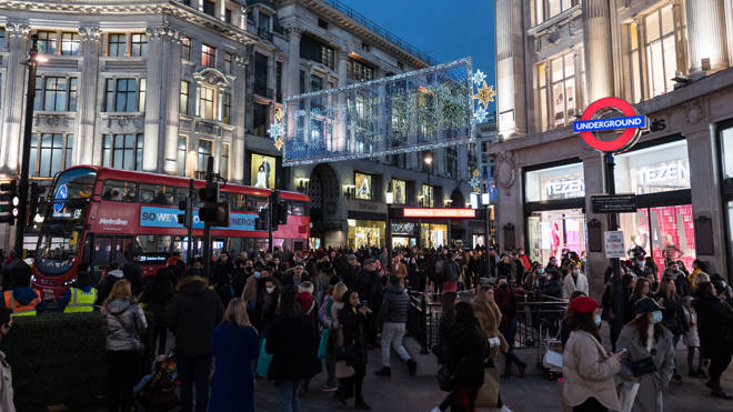 Large crowds at Oxford Circus yesterday