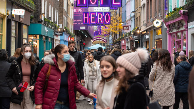 Christmas shoppers on Carnaby street yesterday