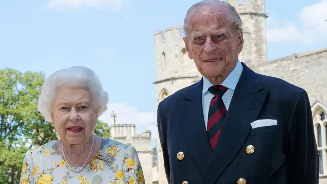 Queen Elizabeth II and the Duke of Edinburgh in the quadrangle of Windsor Castle