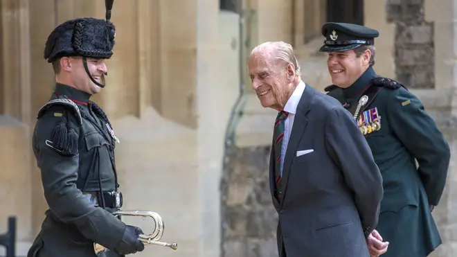Prince Philip, Duke of Edinburgh attends a ceremony to mark the transfer of the Colonel-in-Chief of The Rifles at Windsor Castle on July 22, 2020