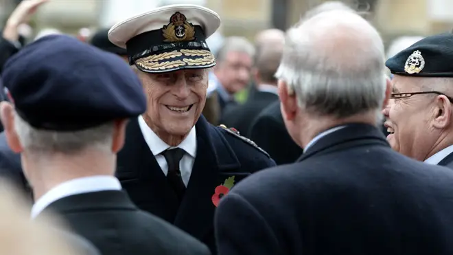 The Duke of Edinburgh meets veterans and servicemen during the opening of the Field of Remembrance at Westminster Abbey in 2015