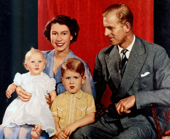 Princess Elizabeth and Prince Philip with Prince Charles and Princess Anne as a baby 1951
