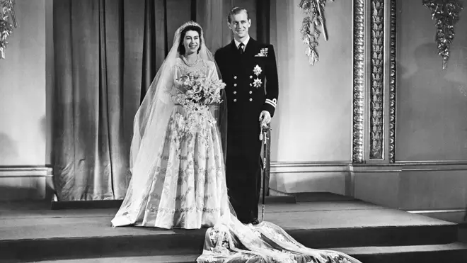 Princess Elizabeth and the Duke of Edinburgh at their wedding in 1947