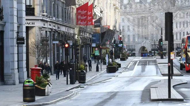 Regent Street devoid of crowds amid the new restrictions
