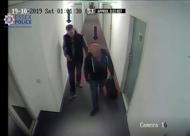 CCTV footage of Ronan Hughes (left) meeting Gheorghe Nica at Ibis Hotel