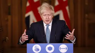 Britain's Prime Minister Boris Johnson speaks during a media briefing in Downing Street