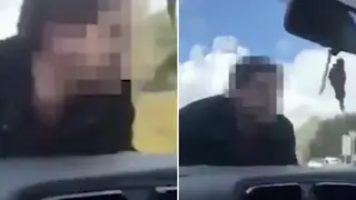 Woman screams as man clings onto car bonnet