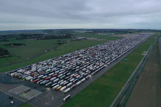Lorries have been parked in Marsten Airport in Kent to relieve the M20