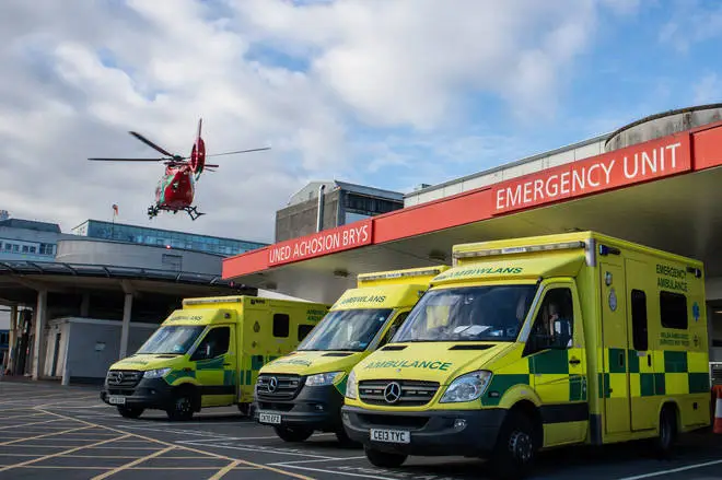 File photo: A general view of a Welsh Air Ambulance flying at the University Hospital of Wales in Cardiff.