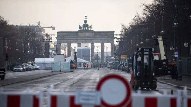 The street leading to the Brandenburg Gate in Berlin, Germany