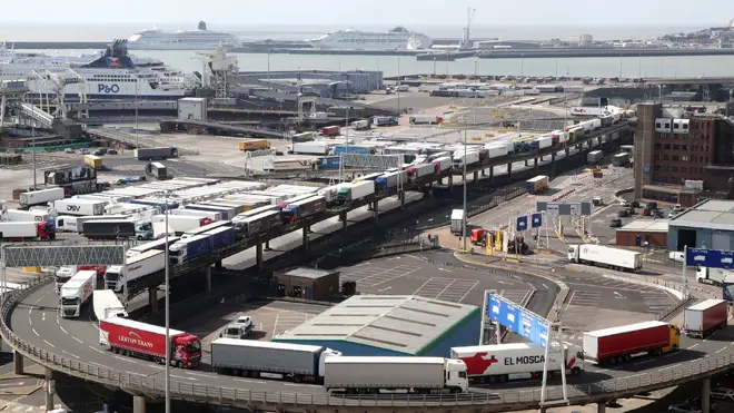 Lorries pictured boarding a ferry in Dover
