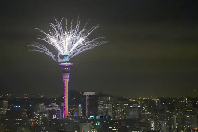 Fireworks from the SkyTower during Auckland New Year's Eve celebrations