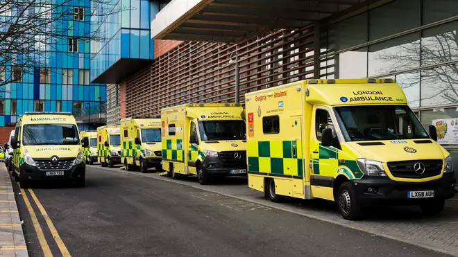 Ambulances parked outside the The Royal London Hospital emergency department