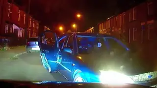 Burlgars rammed a chasing police car during a chase in Bury
