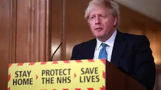 Boris Johnson speaks during a Downing Street press conference