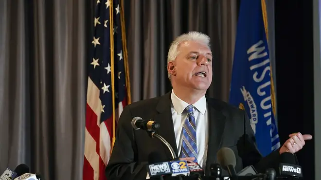 Kenosha County District Attorney Michael Graveley speaks at a news conference