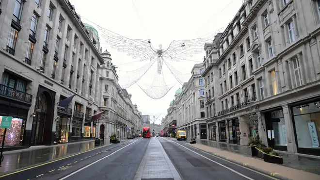 A deserted Regent Street yesterday
