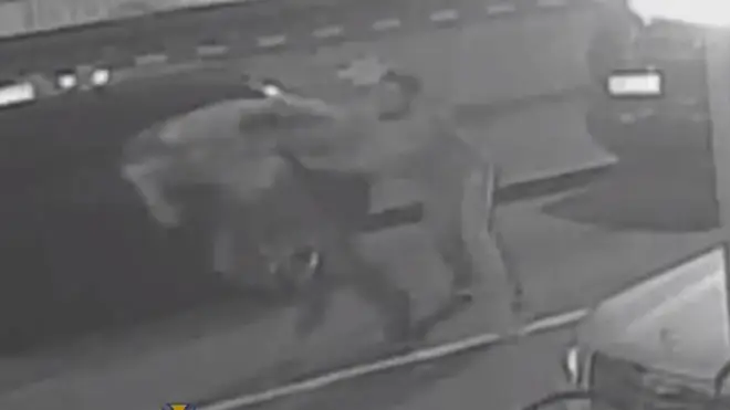 The moment the victim was pushed to the floor and then violently beaten