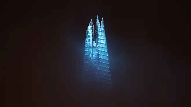 The shard was lit up in blue