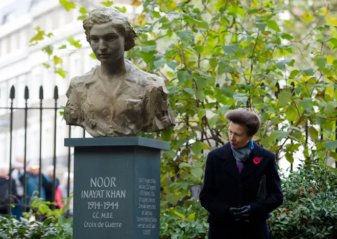 Princess Anne unveils the statue of Noor Inayat Khan