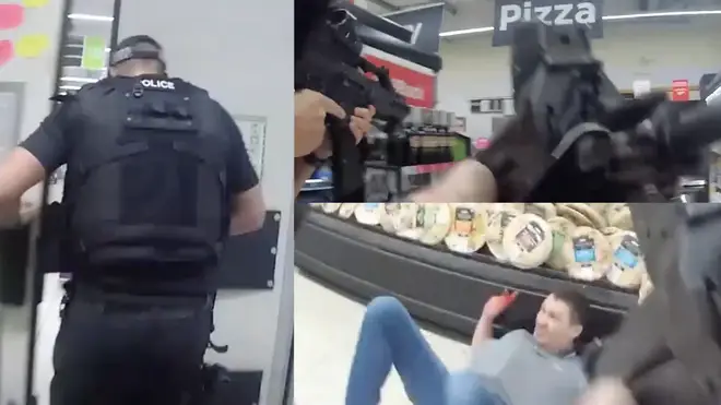 Officers arrested the man in the pizza aisle of the supermarket