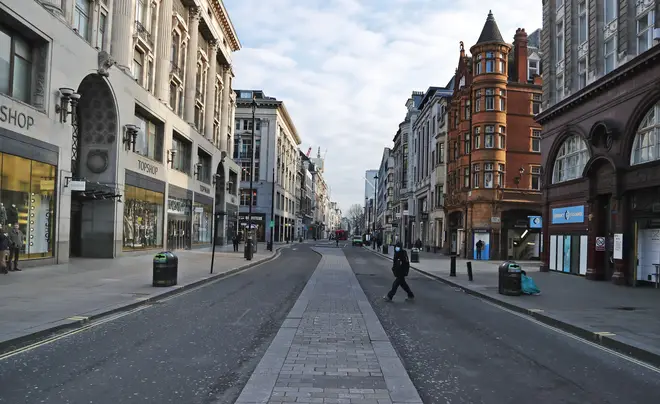 A view of a virtually empty Oxford Street, in London