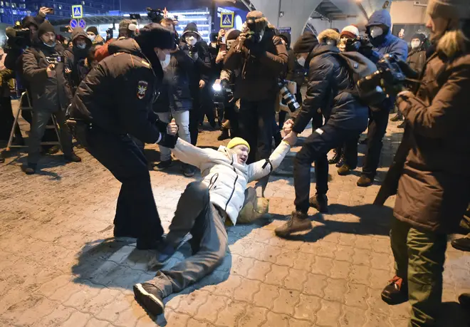 Supporters of Alexei Navalny were detained by police at a Moscow airport on Sunday