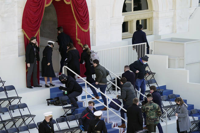 Attendees at the dress rehearsal were evacuated to inside the Capitol complex