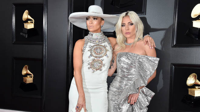 Jennifer Lopez and Lady Gaga pictured together at the 2019 Grammy Awards