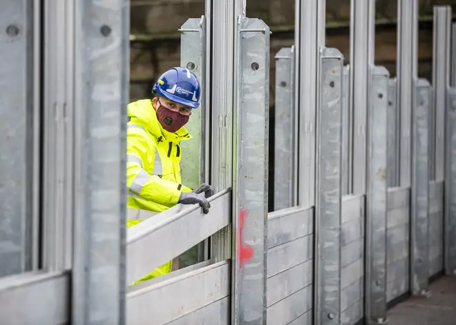 Environment Agency staff have been installing flood barriers in preparation for Storm Christoph
