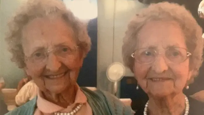 Doris Hobday pictured with her twin Lilian Cox