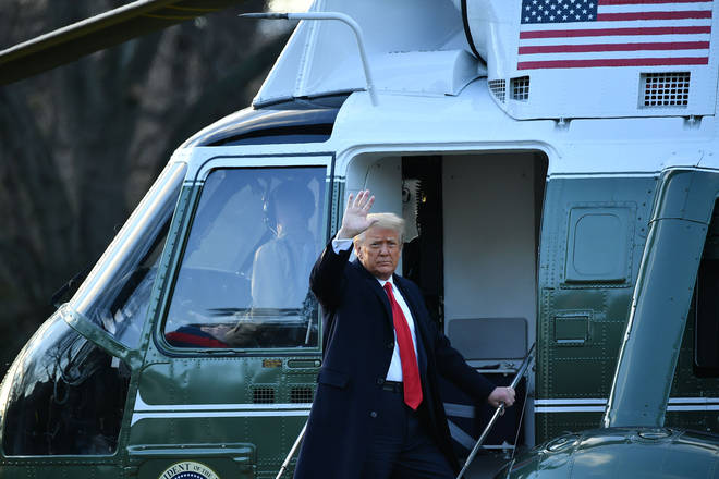 President Donald Trump leaves the White House for the last time