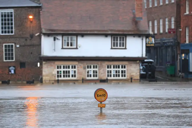 Floodwaters in York in anticipation of Storm Christoph